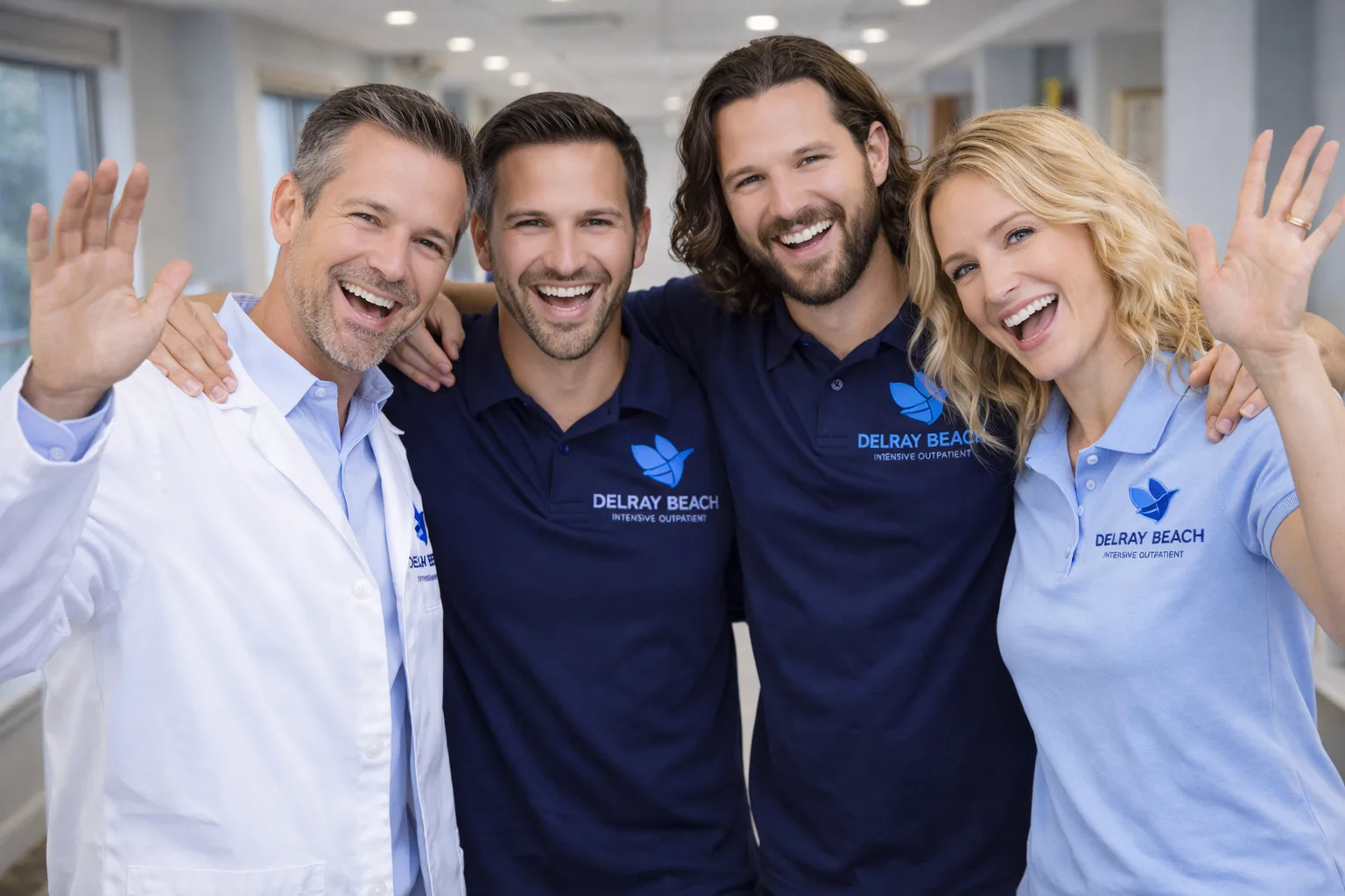 The IOP Delray Beach clinical team in branded uniforms